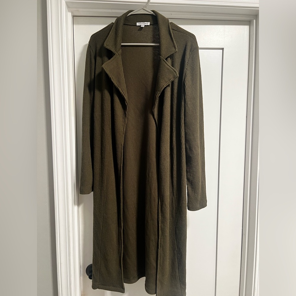 Theo and Spence Olive Green Ribbed Cardigan